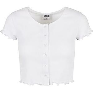 Urban Classics Dames T-shirt kort rib-bovendeel met knoopsluiting en rolzoom, vrouwen cropped button up thee, in 2 kleuren, maten XS - 5XL, wit, L