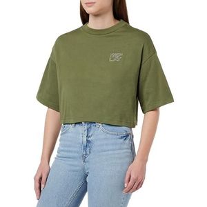 Replay Dames T-shirt korte mouwen katoen crop, groen (Dark Olive 234), XS, 234 Dark Olive, XS