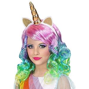 Widmann 46935 Kinderpruik, eenhoorn, kleurrijk, haarband met hoorn en oren, themafeest, carnaval
