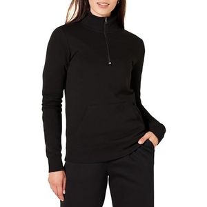 Amazon Essentials Dames lange mouwen lichtgewicht Franse Terry Fleece Quarter-Zip Top, zwart, XS