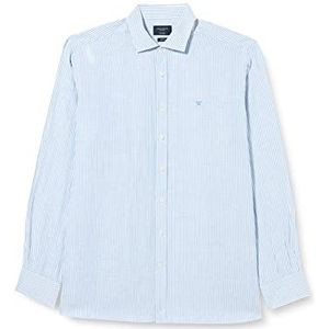 Hackett London Heren katoenen linnen Bengaalse overhemd, Wit/Blauw, 38