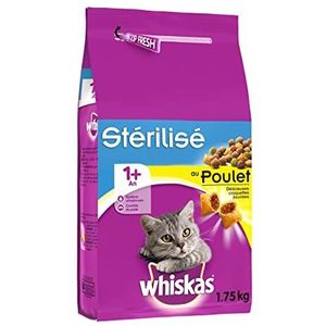 Whiskas Volwassenen 1+ droogvoer voor volwassen katten, met kip, 6 zakken à 1,75 kg