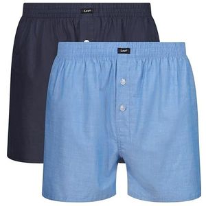 Lee Geweven boxershorts voor heren in marineblauw/blauw | Soft Touch 100% katoenen losse boxershorts met elastische tailleband | Comfortabel en ademend ondergoed - Multipack van 3, marine/Blauw, L