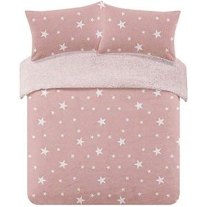 Dreamscene Star Printed Patterned Thermal Teddy Fleece Dekbedovertrek Quilt met Kussensloop Zachte Warme Pluizige Beddengoed, Blush Roze/Wit - Eenpersoons