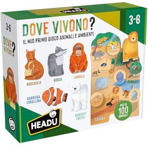Headu Waar dieren mijn eerste spel dieren en omgevingen leven, It57427, milieuvriendelijk leerspel voor kinderen van 3-6 jaar, Made in Italy