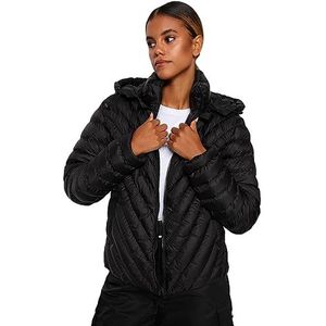 Trendyol FeMan Fitted Puffer Hood Woven Jacket, Zwart, S, Zwart, S