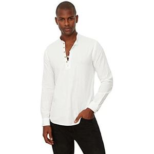 Trendyol Heren wit slim fit helft extraheerde button Richterkraag shirt, wit, medium