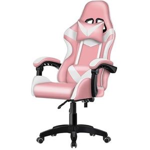 HOGAR24 ES Computerstoel, ergonomische gamingstoel, bureaustoel met verstelbare hoogte en wieltjes, videospelstoelen, roze/wit