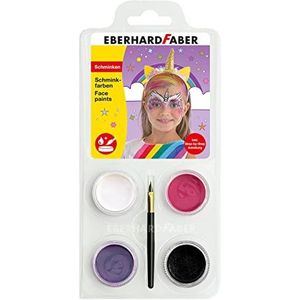 Eberhard Faber 579023 - Schminkverfset eenhoorn met 4 kleuren, penseel en gebruiksaanwijzing, wateroplosbaar, sneldrogend, schminkset voor kinderen voor het beschilderen van gezichten