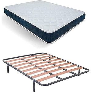 DUERMETE ONLINE DUERMETE ONLINE Duermete Online - Compleet bed met visco-elastische matras, Cyan Viscografen, omkeerbaar, lattenbodem + 6 poten, set, 150 x 190 cm