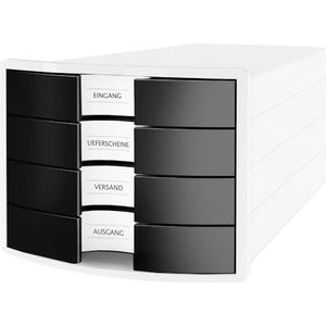 HAN Ladenbox Impuls 2.0 met 4 gesloten laden voor DIN A4/C4 incl. labels, uittrekblokkering, meubelvriendelijke rubberen voetjes, design in premium kwaliteit, 1012-32, wit/zwart