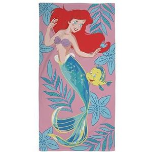 Character World Officiële Disney Prinses Ariel en Bot Handdoek | Onder-the-Sea Delight, Super Zacht Voelt | Perfect voor Bad, Strand & Zwembad | 100% Katoen, One size 140cm x 70cm, Roze