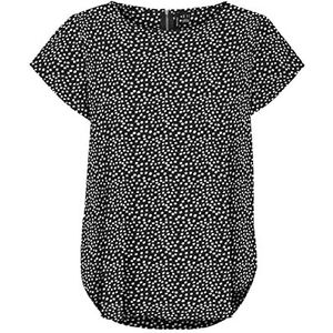 VERO MODA VMSAKI SS Zip AOP WVN GA NOOS Top, Zwart/AOP: White Tiny Dots, S, Zwart/Aop: wit Tiny Dots, S