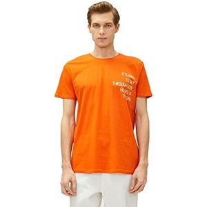 Koton Heren Slogan Bedrukt Short Sleeve Crew Neck Katoenen T-shirt, oranje (207), S