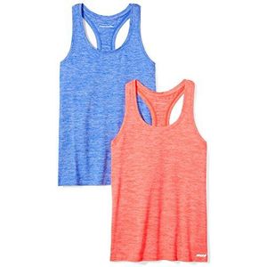 Amazon Essentials 2-pack Tech Stretch Racerback Tank Top T-Shirt, Vurige Koraal Kobalt Heather, S