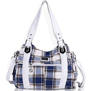 Angel Barcelo Portemonnees en Handtassen Vrouwen Tote Schouder Top Handvat Satchel Hobo Tassen Mode Gewassen PU Lederen Portemonnee, 1B-blauw, Large