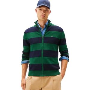 Tommy Hilfiger Heren Block Stripe Katoen Zip Through MW0MW41483 Zip Through Trui, Groen, S, Groen (Sier Groen/Woestijn Hemel), S