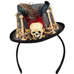 Boland 72182 - haarband met voodoo-hoed, tiara met minihoed, doodskop en botten, Dia de los Muertos, kostuum, carnaval, themafeest, Halloween