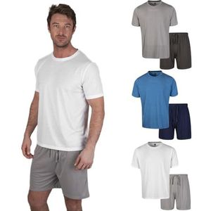 Light & Shade LSSET032 pyjamaset voor heren met ronde hals en korte broek, Wit, XXL