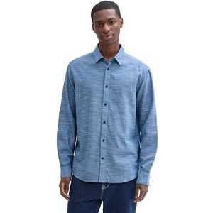TOM TAILOR - Herenhemd - Blauw - 36700 - Katoen - Normale Pasvorm