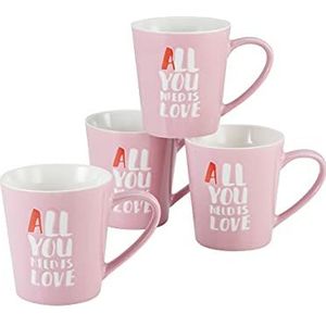 CreaTable, 33032, All you need is love, koffiemok 4-delig, steengoed, rosé