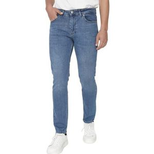 TRENDYOL Heren grote maten middelhoge tailleband skinny fit slim jeans, Indigoblauw, 30
