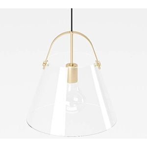 PLAYBOY Hanglamp met transparante, open lampenkap van glas en gouden fitting, 23x25cm, hangende lamp, hanglamp, glazen lamp, goud, retro design, clubstijl, eetkamerlamp