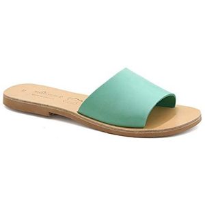 groene munt 36 Emmanuela Griekse handgemaakte platte lederen sandalen, kwaliteit eenvoudige sandalen, kwaliteit zomer schoenen voor vrouwen, schuif sandalen met open tenen