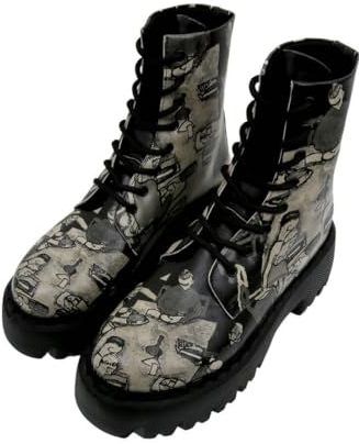 Women Vegan Leather Black Long Boots - Supper Black White Design