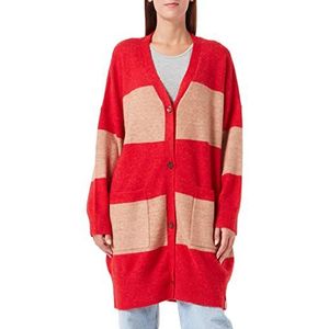 True Religion Dames oversized lange cardigan gebreide jas, rood/beige, standaard