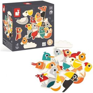 Janod - Janod-24 Mix and Match vogelspeelgoed van FSC-hout, educatief spel, accessoires voor magneetbord vanaf 24 maanden, J09643, meerkleurig