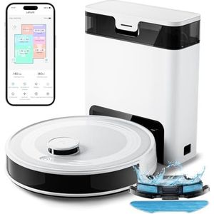 Lefant M2 Pro Robotstofzuiger en Dweilrobot met 5500Pa Zuigkracht en Automatisch Leegstation, Laser Navigatie met Kaartfunctie, Gepersonaliseerde Reiniging, Obstakeldetectie, Ideaal voor Dierenharen