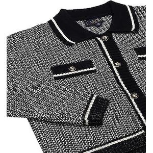 caspio Dames gebreide jas in contrasterende kleur met reverskraag acryl zwart wit maat XS/S, zwart, wit, XS