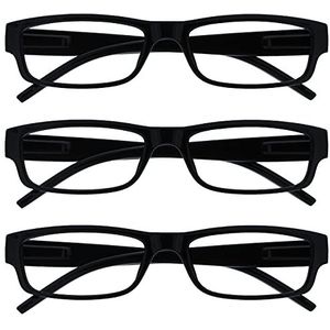 Leesbril, bedrijf, zwart, licht, comfortabele leeswaarde, 3-delige set, designstijl, voor heren en vrouwen, UVR3PK032 +1,50