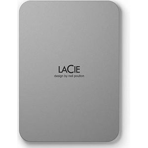 LaCie Mobile Drive, 4 TB, Externe harde schijf draagbare - Moon Silver, USB-C 3.2, voor pc en Mac, gerecyclede materialen na consumptie, inclusief Adobe All Apps Plan en Rescue-services (STLP4000400)