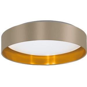 EGLO LED-plafondlamp Maserlo 2, textiel-plafondarmatuur, lamp plafond van stof in goud en taupe, wit kunststof, woonkamerlamp, vloerlamp, warm wit, �Ø 38 cm