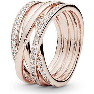 Pandora Timeless 14-karaats rosévergulde ring met fonkelende en gepolijste lijnen, met heldere zirkoniasteentjes, 48