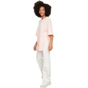 Trendyol Dames Double Sleeve asymmetrisch Boyfriend Knitted T-Shirt, Licht Roze, M