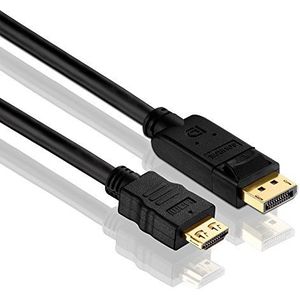PureInstall PI5100-020 DisplayPort naar HDMI-kabel (DisplayPort-stekker (20pin) naar HDMI-A-stekker (19pin)), gecertificeerd, 2m, zwart