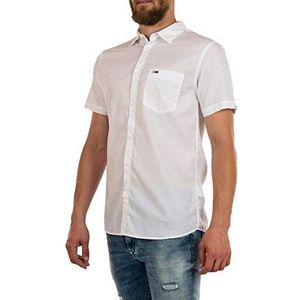 Tommy Jeans Heren TJM Poplin Shirt met korte mouwen Casual, Wit, S