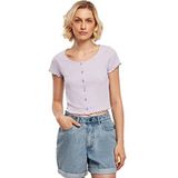 Urban Classics Dames T-shirt kort rib-bovendeel met knoopsluiting en rolzoom, vrouwen Cropped Button Up Tee, verkrijgbaar in vele kleuren, maten XS - 5XL, lila (lilac), M