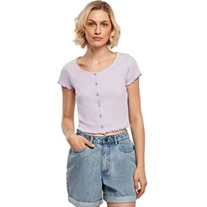 Urban Classics Dames T-shirt kort rib-bovendeel met knoopsluiting en rolzoom, vrouwen Cropped Button Up Tee, verkrijgbaar in vele kleuren, maten XS - 5XL, lila (lilac), M