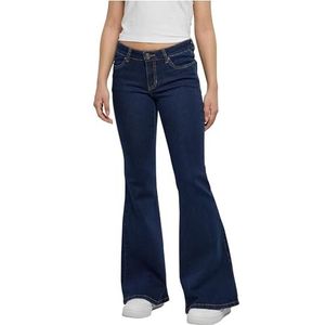 Urban Classics Biologische damesbroek, low-waist flared denim broek, Mid Indigo Washed., 29