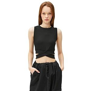 Koton Dames taille detail ronde hals geribbelde crop tanktop, zwart (999), L