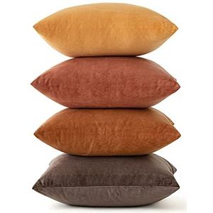 MIULEE Fluweelzachte, decoratieve luxueuze kussenslopen voor woonkamer, bank, slaapkamer, met verborgen ritssluiting, vierkant, 4 stuks, 50 x 50 cm, kaki