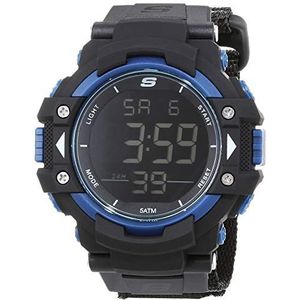 Skechers Horloge voor heren, Digitaal uurwerk met siliconen, polyurethaan, lederen of roestvrij stalen band,Zwart en blauw,55MM