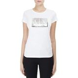 Armani Exchange Basic T-shirt voor dames met logo op buste, Wit, L