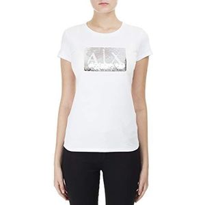 Armani Exchange Basic T-shirt voor dames met logo op buste, Wit, XL