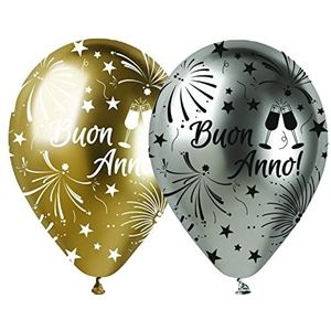 Zak 25 ballonnen metallic met opdruk tegoedbon jaar van natuurlatex premium kwaliteit G120 (Ø 33 cm/13 inch), goud/zilver