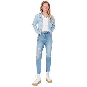 Trendyol Vrouwen Hoge Taille Rechte Pijpen Mom Jeans, Lichtblauw, 64